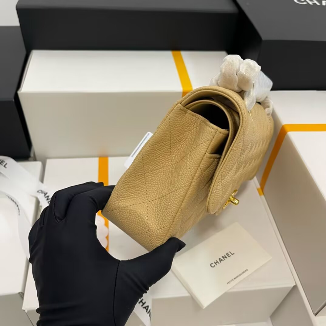 Ch*el small classic handbag grained calfskin 14.5×23×6cm