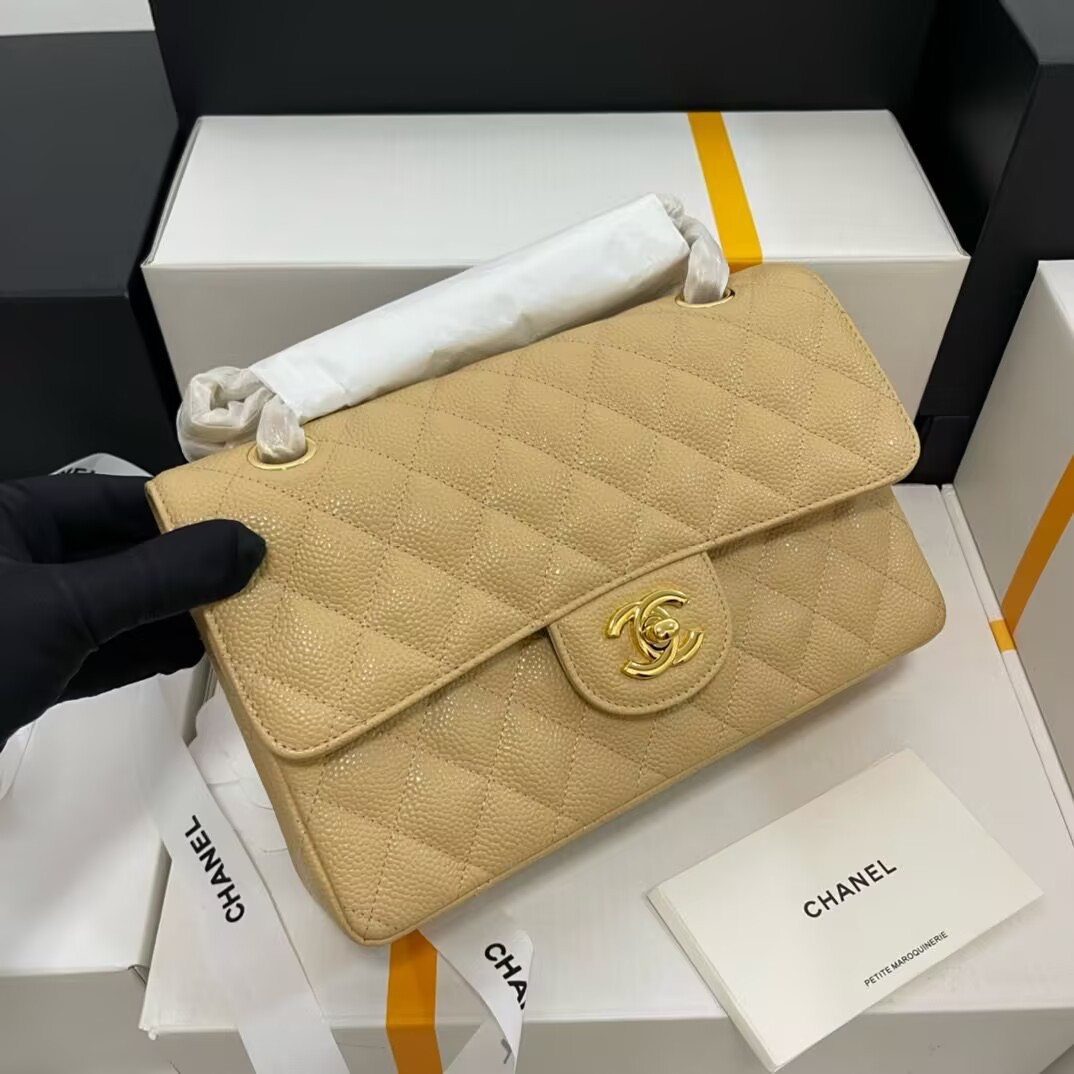 Ch*el small classic handbag grained calfskin 14.5×23×6cm