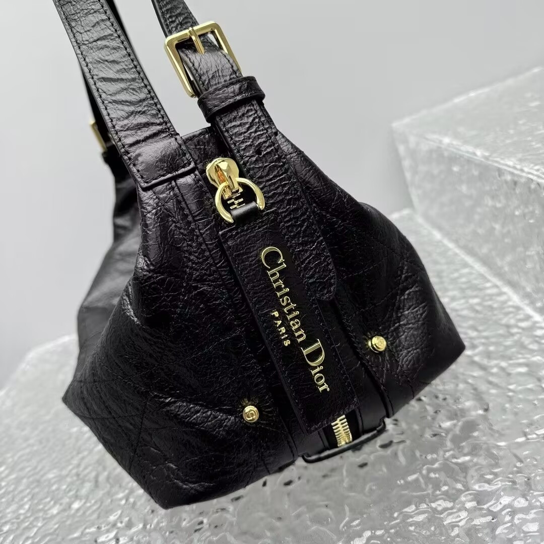 D*or medium d-journey bag in crinkled calfskin 33x15x16cm