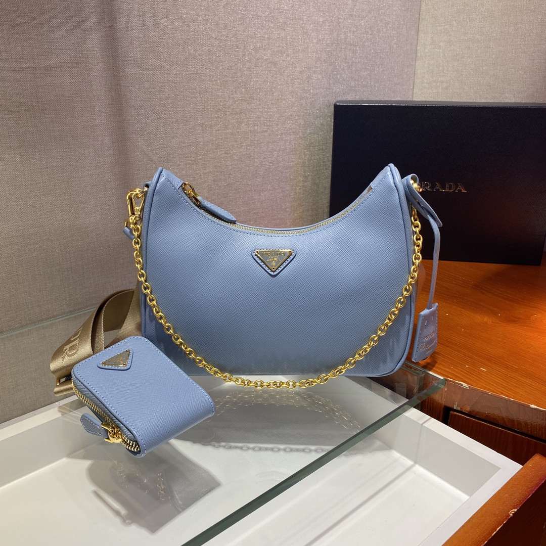 Pra*a re-edition 2005 saffiano leather bag blue
