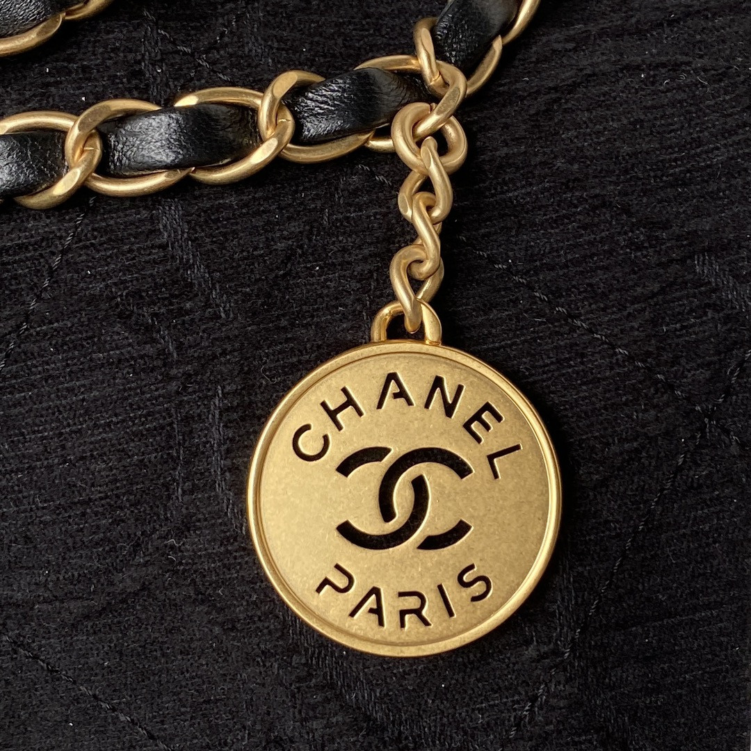 Ch*el 22 handbag velvet black 15.2×16.4×3.1 in