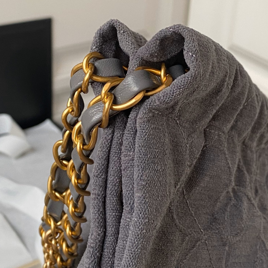 Ch*el 22 handbag velvet grey 15.2×16.4×3.1 in