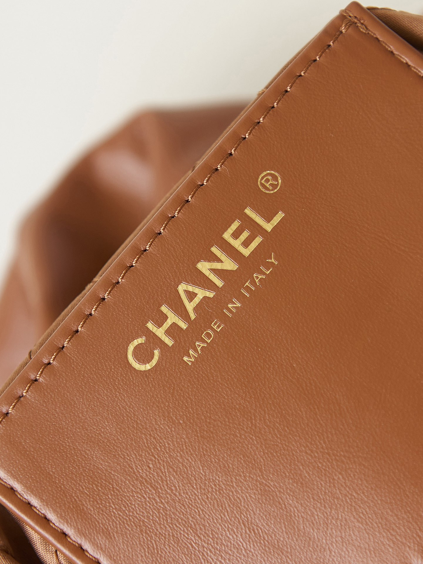 Ch*el 22 mini handbag shiny calfskin brown 7.8 × 7.4 × 2.3 in