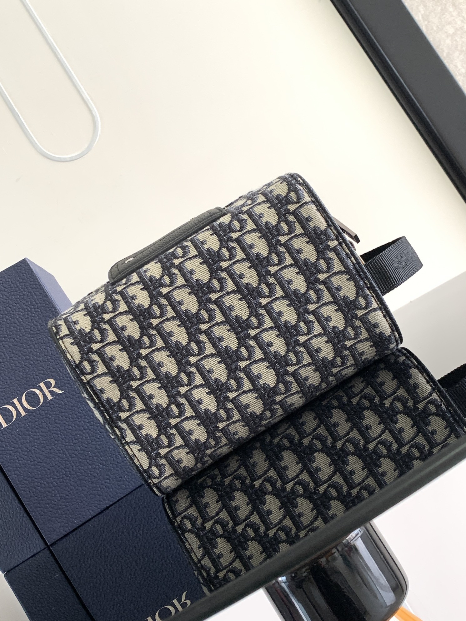 D*or lingot toiletry bag beige and black D*or oblique jacquard 8.5 x 5 x 4 inches