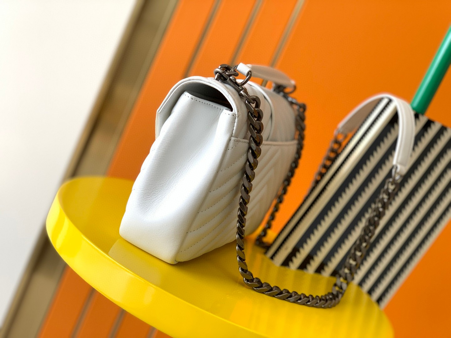 Y*L college medium in quilted leather white silver 9.4 x 6.6 x 2.5 inches