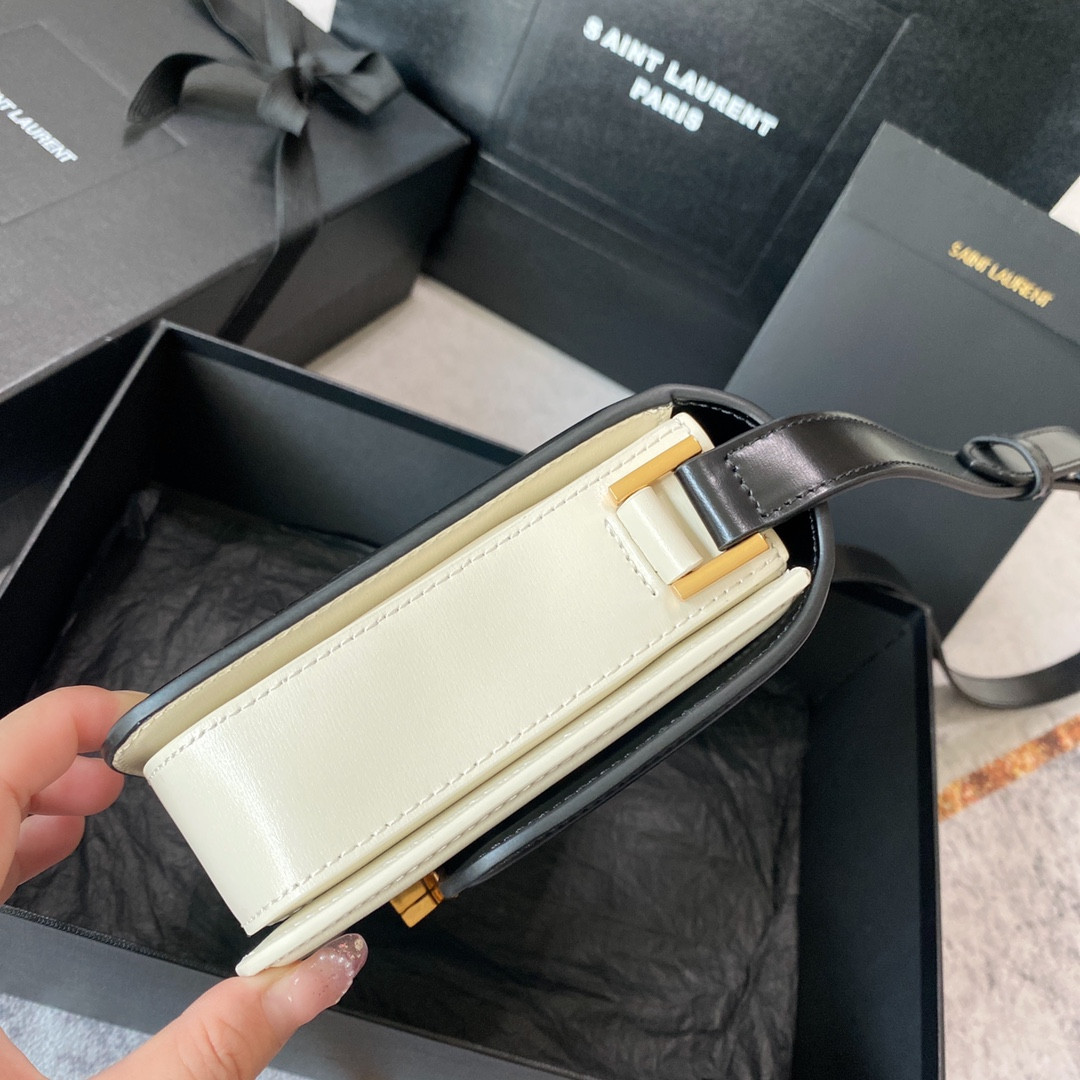 y*l solferino medium satchel in box Sa**t Lau*nt black white 9.1 x 6.3 x 2.4 inches