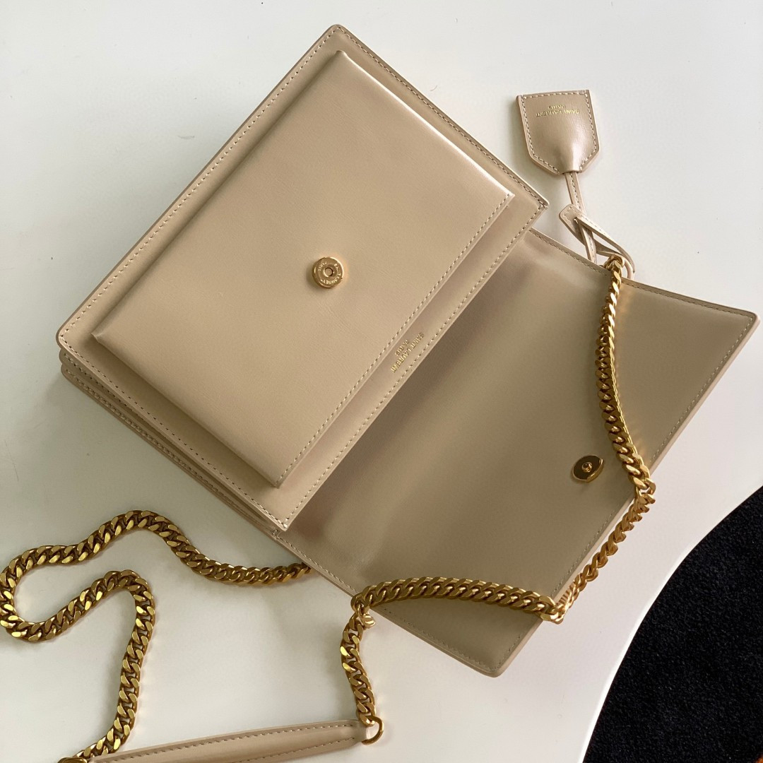 Y*L sunset medium in coated-bark leather beige 8 x 6.2 x 2.5 inches